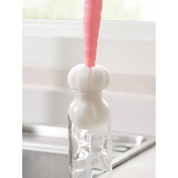 Flaskborste Långt Handtag Flask Svamp Morotsborste Långt Handtag Flask Rengörare Glaskopp Mjölkflaska Tekanna Rengöringsverktyg, Enstaka Rosa