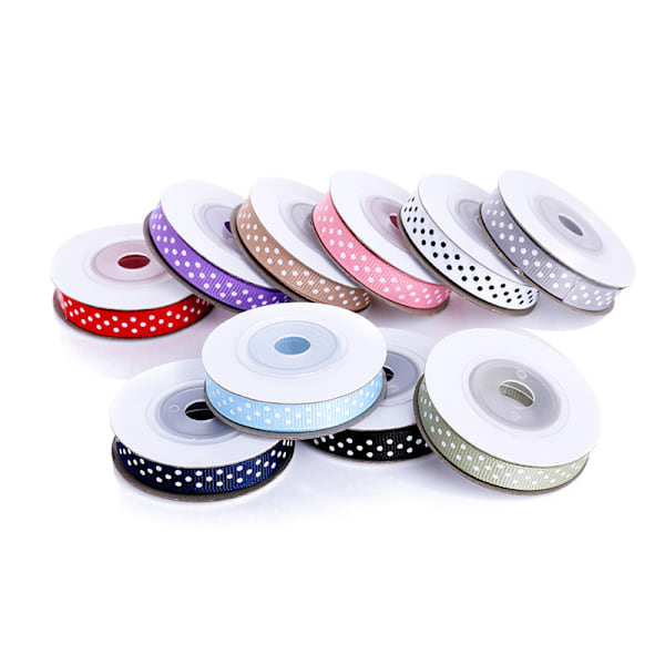 5 meter 10 färger 10 mm dekorativt färgglatt grosgrainband med prickar polyester DIY satängband snedställd dekoration kreativ fritid bröllopsdekorationer