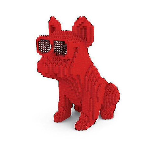 Mini blokke sød kæledyr hund model bygning bulldog pædagogisk legetøj børn sjov piger gaver til børn Red