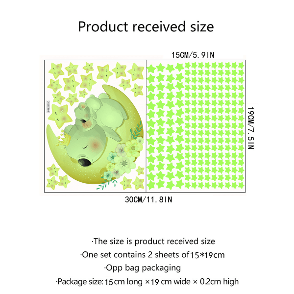 Lysende Koala Måne Stjerne Tegneserie Dyr Veggklistremer Barnas Rom Dekorative Veggklistremer