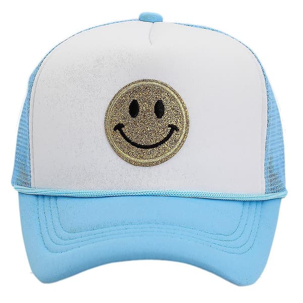 Smiley Face Trucker Hat - Justerbar skummesh-hat til kvinder og mænd blue