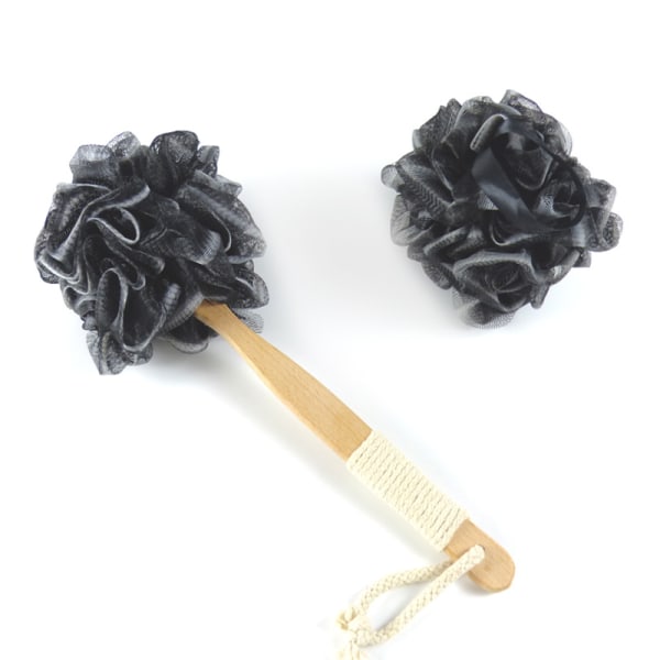 4pcs Bamboo Charcoal Fiber Bath Ball Wooden Handle Bath Flower Anti-Slip Handle Bath Ball Rubbing Bath Back