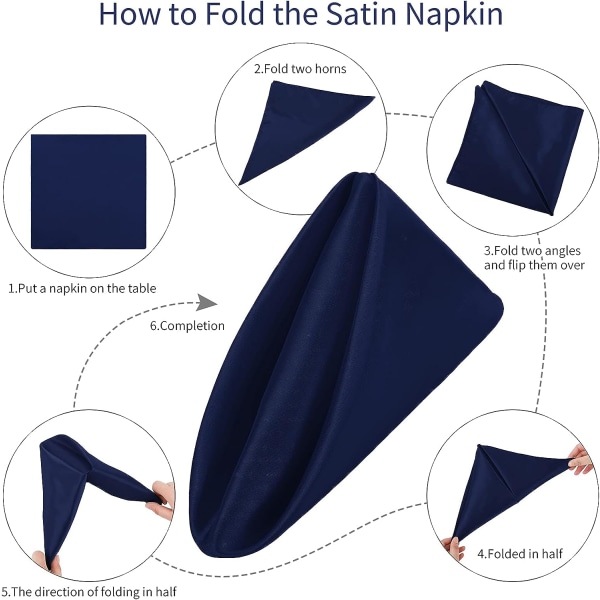 12-pakning firkantede satengservietter i blank silke, myke og glatte stoffservietter til bryllup, bankett, festdekorasjon, marineblå, 15,7*15,7 tommer
