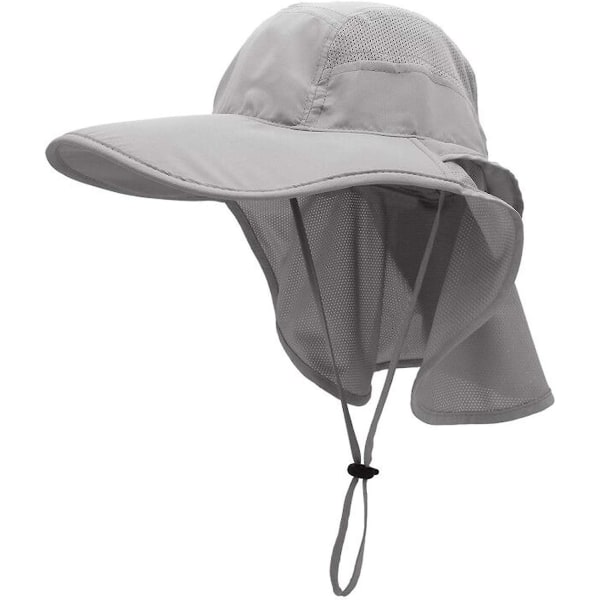 Solhatt, menn, kvinner, Upf 50+ utendørs UV sommerhette med nakkebeskyttelse, fotturer, fiskehatt, strand sammenleggbar safari busk, hatter, mesh-hatt Light Gray