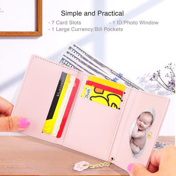 Liten, ultra-tynn tri-fold skinnveske for kvinner, søt og enkel Compa