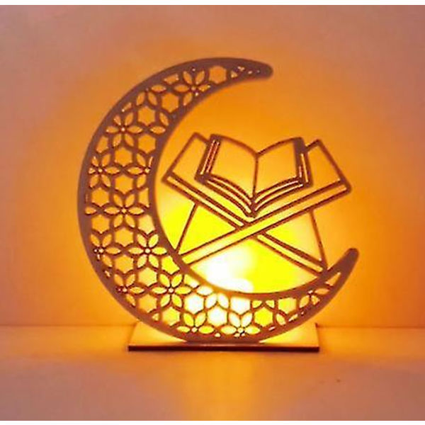 Ramadan Diy Trä Måne Led Ljus COLOR5