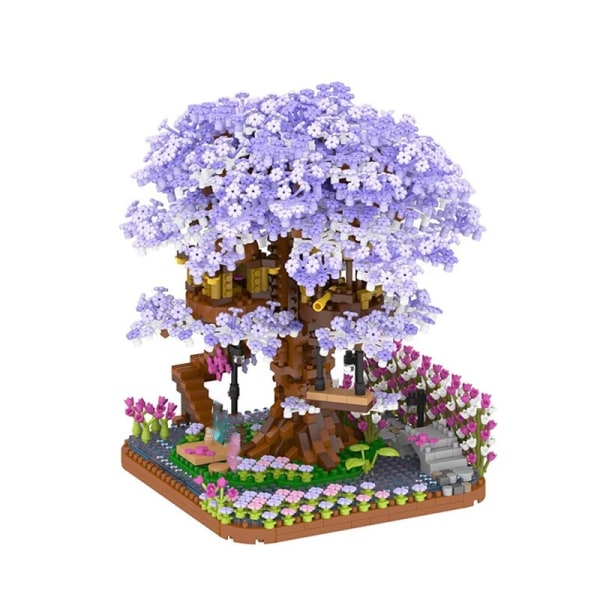 2200 bitar mini byggklossar lila körsbärsblommor trädkoja modell dekoration flicka present DIY pussel tegel barnleksak present