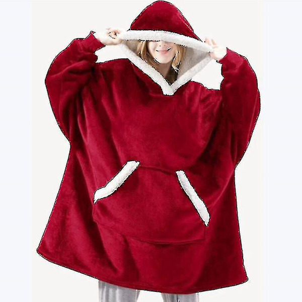 Oversized hettegenser teppe bærbart lam fløyel lat teppe red