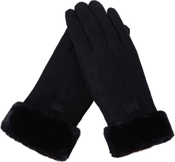 Damvinter Varma Handskar Pekskärm Mocka Tjockt Foder Vantar Dam Utomhus Handskar black