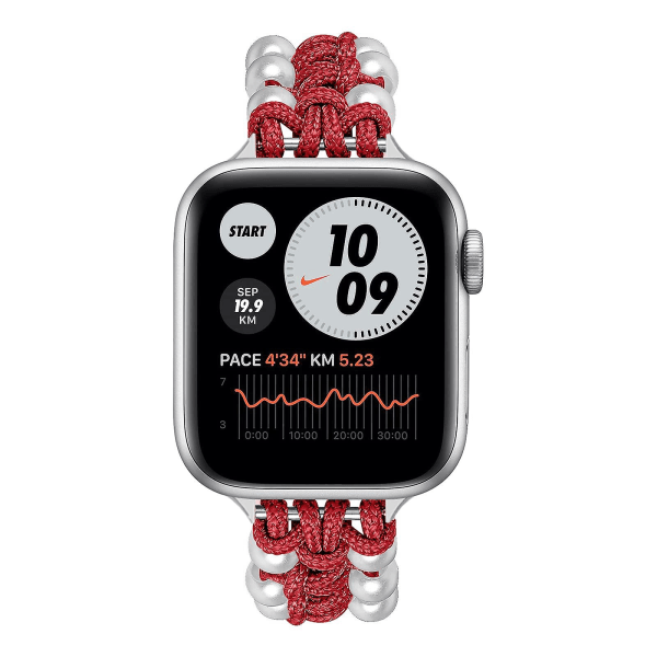 Pearl Nylon stropp kompatibel med Apple Watch stropp 40 mm 38 mm for kvinner jenter, justerbar perle smykker vev nylon Red