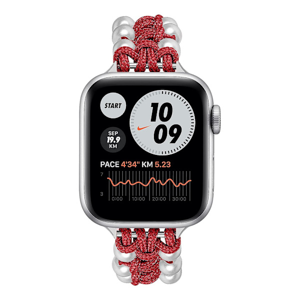 Perlenylonsrem kompatibel med Apple Watch-rem 40mm 38mm for kvinner jenter, justerbar perle smykkevev nylon Red
