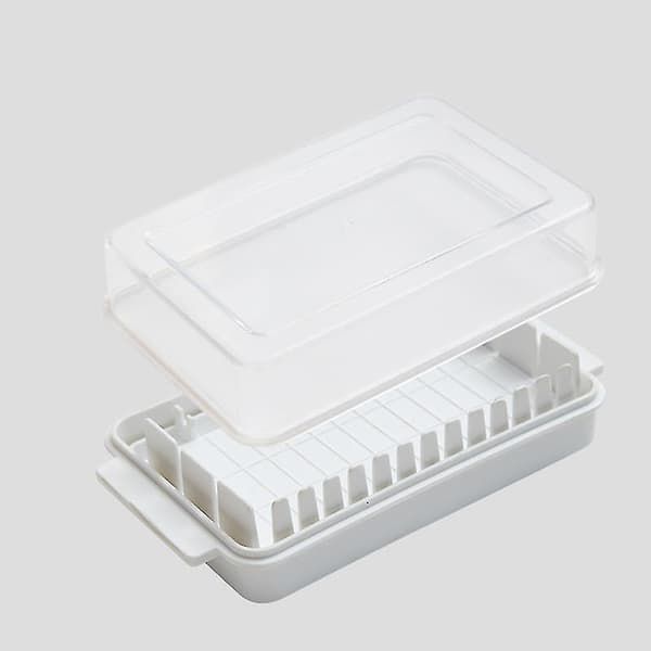 Transparent plastbeholder til smør med forseglet låg til nem skæring - multifunktionel