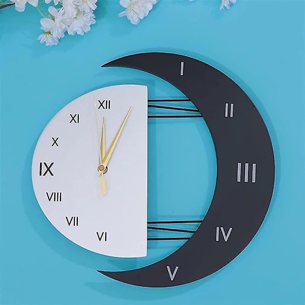 12 tums väggklocka stor tyst modern design månform romerska siffror kvarts väggklocka present