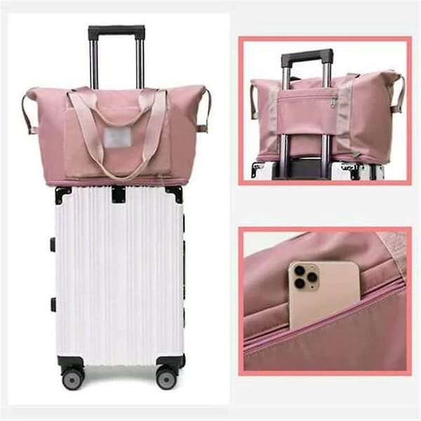 Resväska i nylon, stor storlek, expanderbar Pink