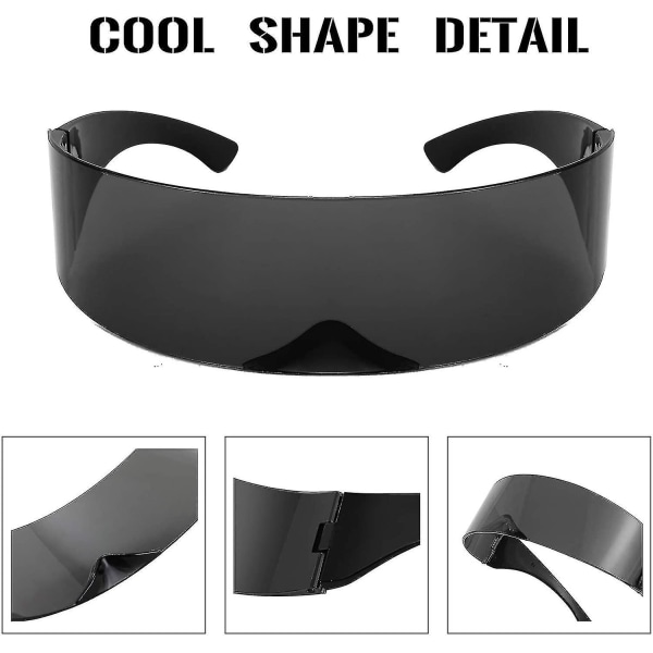 80-talls Futuristisk Visor Cyber Solbriller Menn Kvinner Futuristisk Punk Stil Cosplay Black