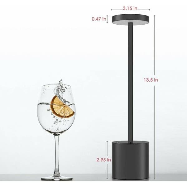 (Musta) Langaton pöytälamppu, USB-ladattava metalli LED Mach 6000