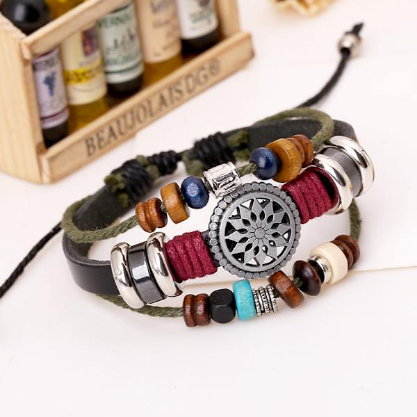 Vintage Bohemian helmillä koristeltu rannekoru, monikerroksinen käsin kudottu rannekoru, Twine Wrap Bracelet Jewelry Compatible