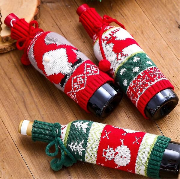 Pälsboll Båge Vinflaska Set Älg Äldre Snögubbe Stickad Vin Set Color3