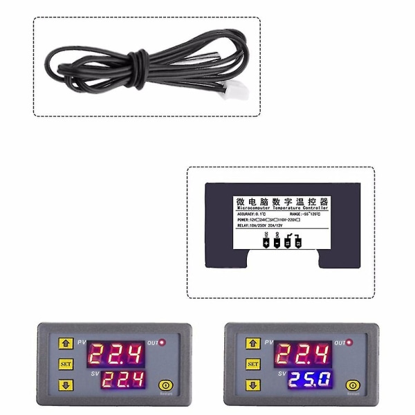 W3230 Temperaturregulator Termostat Dobbel LED Digital Temperaturregulator Detektor Temp Meter Varme Kjøler