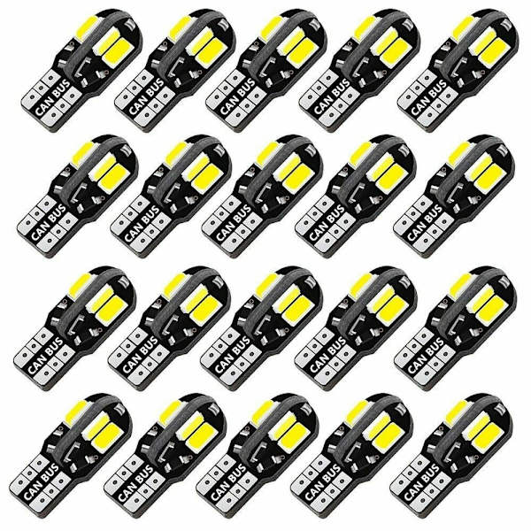 20 kpl W5W T10 LED-polttimo Canbus 5730 8SMD 12V 6000K 194 168 LED-auton sisäkartta Dome-valo Pysäköintivalo Auton signaalivalo