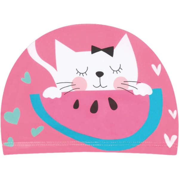 Cat eating melon - Badehette|Badehette for barn, jenter og gutter|Mykt og behagelig PU-stoff|Enkel å ta på|13 design