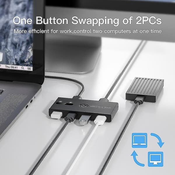 Switcher Usb 3.0 Svitsjvelger 4 Porter Ut 2 Datamaskiner Adapter Hub