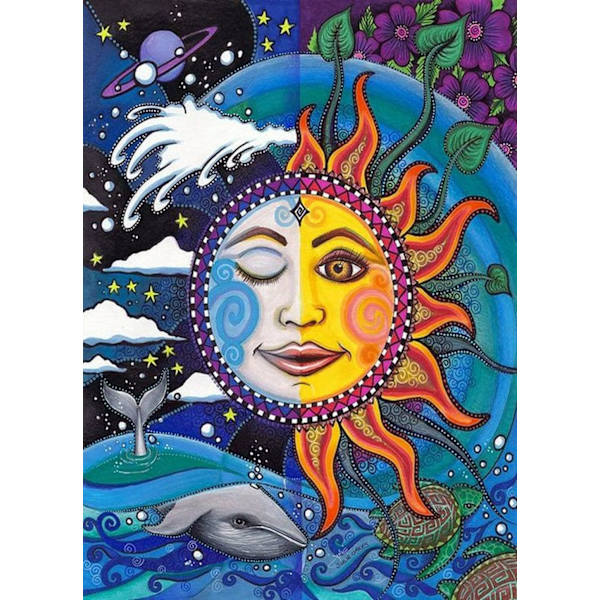 DIY 5D timanttimaalaussetti aikuisille 12x16 tuumaa aurinko ja kuu pyöreä täysi timanttikristalli timanttikirjonta ristipistotaide
