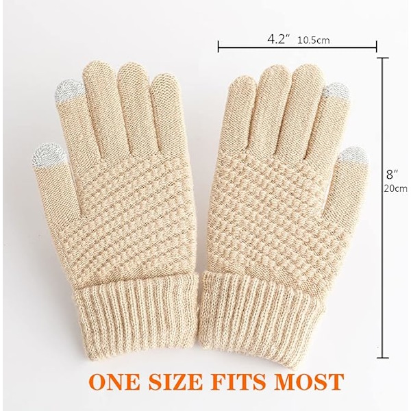 2 par dam vinter touch screen handskar varma fleecefodrade stickade handskar elastisk manschett vinter sms handskar svart + beige