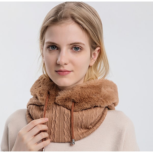 Dame Vinter En-Stykke Løs Uld Hue Halstørklæde Maske Snørebånd Varm Sweater Hætte Strikket Hue Grå