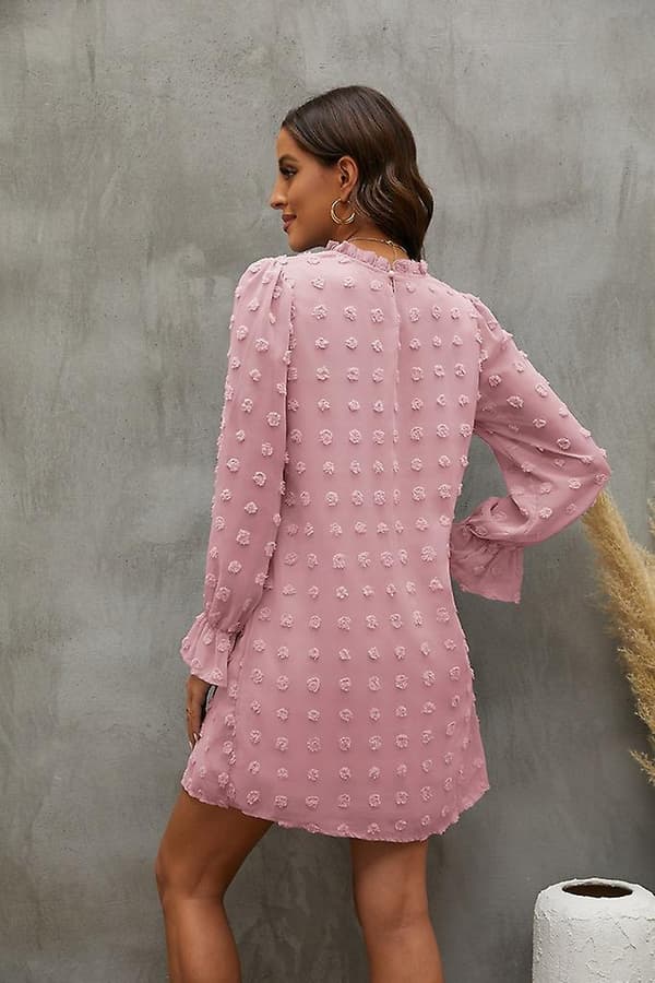 Bubble Langærmet Chiffon Jacquard Bundkjole Pink M