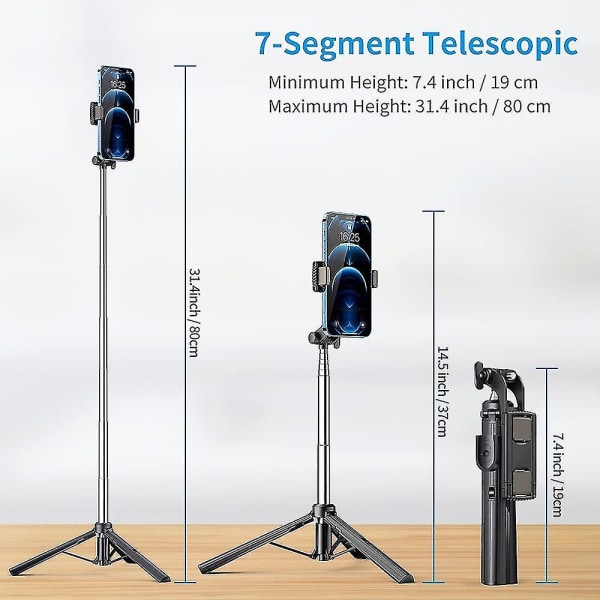Selfie Stick Tripod Med Bluetooth Fjärrkontroll. 3 I 1 Trådlös 360 Rotation Selfie