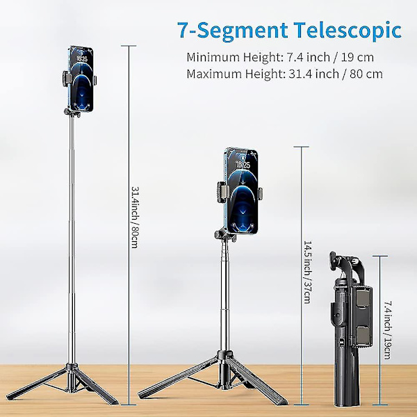 Selfie Stick Tripod Med Bluetooth Fjernbetjening. 3 I 1 Trådløs 360 Rotation Selfie