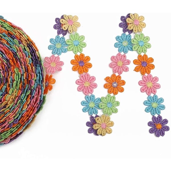 Färgglad prästkrage blomma spets trim stickning bröllop broderad DIY handgjord lapptäcke band sytillbehör hantverk 15 yards