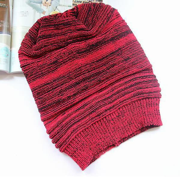 Unisex stickad mössa vinter baggy oversized slouch mössa hattar kepsar Red