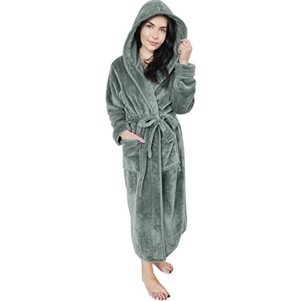Badekåpe med hette i fleece for kvinner - plysjkåpe, militærgrønn, M