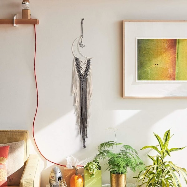 Bohemisk chic macramé väggbonad vävd i bomull, väggdekoration för hemmet, sovsalsinredning, present