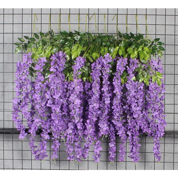 12 kpl keinotekoisia silkkiä wisteria-köynnöstä roikkuva kukkaseppele nauha kotijuhlat häät koristeet Dark Purple