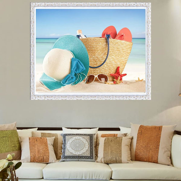 Diamantmaleri strand, DIY 5D diamantkunst strand, diamantmaleri sommerstrandscene, perfekt for hjemmedekorasjon 16x12 tommer