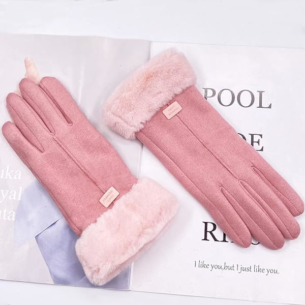 Damvinter Varma Handskar Touch Screen Mocka Tjockt Foder Vantar Dam Utomhus Handskar pink