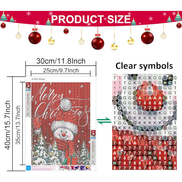 Julklapp diamantmålning för vuxna och barn 5d juldiamantmålning set DIY röd hatt snögubbe full diamantkonst nummer 12*16 tum