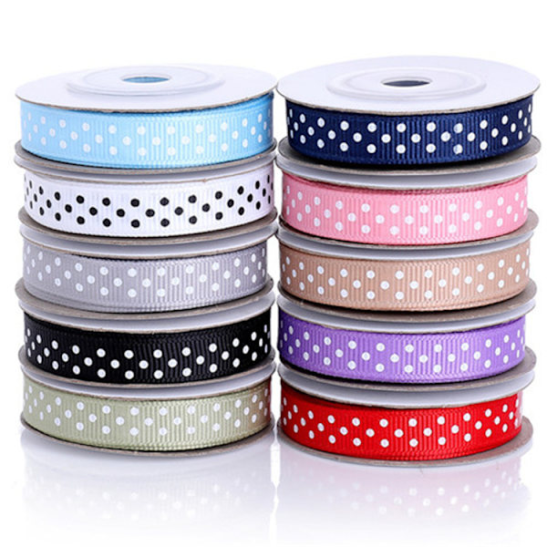 5 meter 10 färger 10 mm dekorativt färgglatt grosgrainband med prickar polyester DIY satängband snedställd dekoration kreativ fritid bröllopsdekorationer