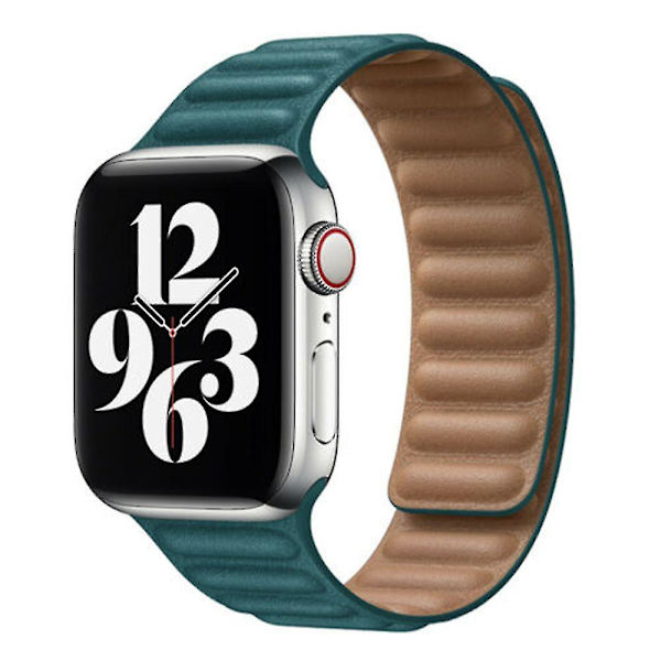 Magnetisk läderlänkband för IOS Watch Series, 38/40/41 mm (påfågelgrön)
