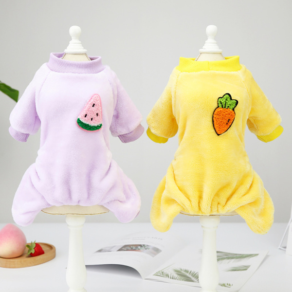 2 st Teddy små hundkläder frukt husdjur fyrbenta korallfleece hundkläder 25*37cm