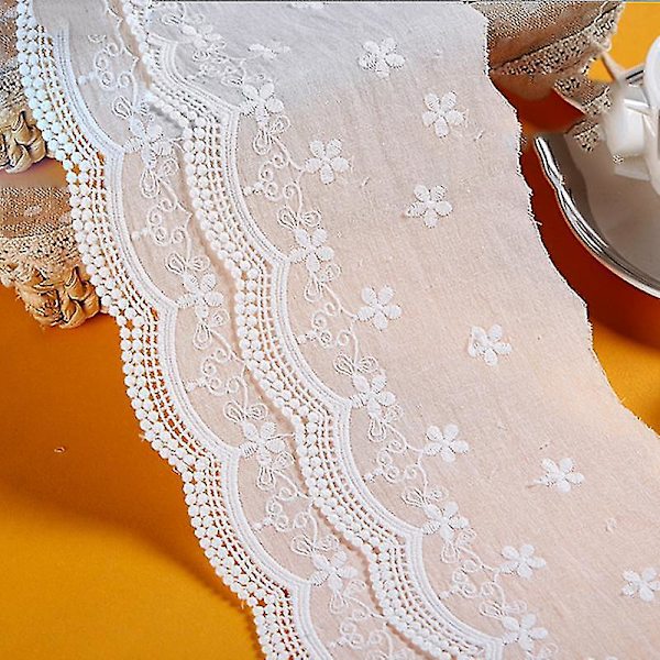 Flerstørrelses hvit bomullsblondeduk trim brodert stoff for DIY-søm håndverk klær gardin dekorasjonstilbehør
