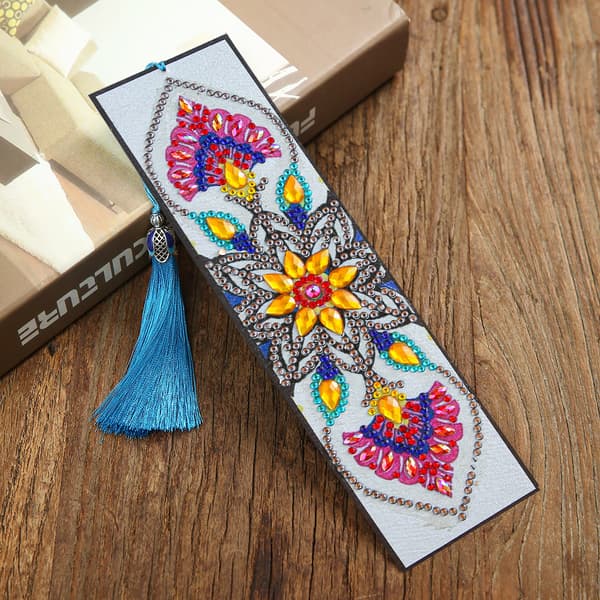 DIY Mandala Blomform Diamantmålad Läderbokmärke Tassel Bokmärke, Stil 2