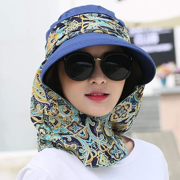 Women Wide Brim Peaked Cap Sun Hat Beach Travel Summer Floppy Hat Camping Fishing Cycling Gardening Foldable Sun Protection,Dark Blue