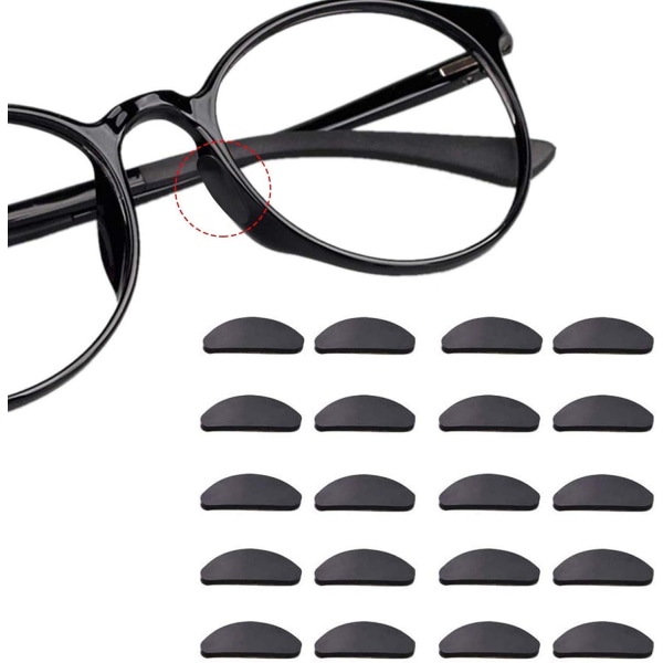 Set med 12 par (1 mm svart) näskuddar för självhäftande glasögon i halkfri mjuk silikon