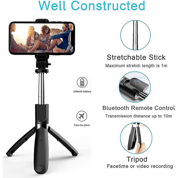 Selfie Stick Tripod, Mobiltelefon Tripod, Kamera Tripod Med Bluetooth Fjernbetjening