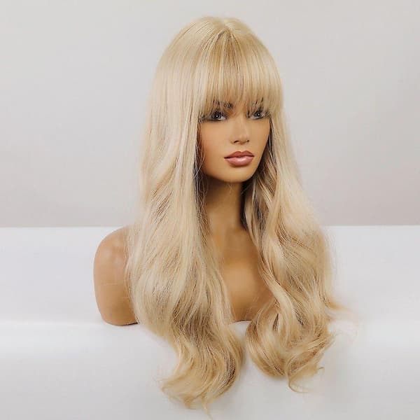 Lang blond krøllete parykk