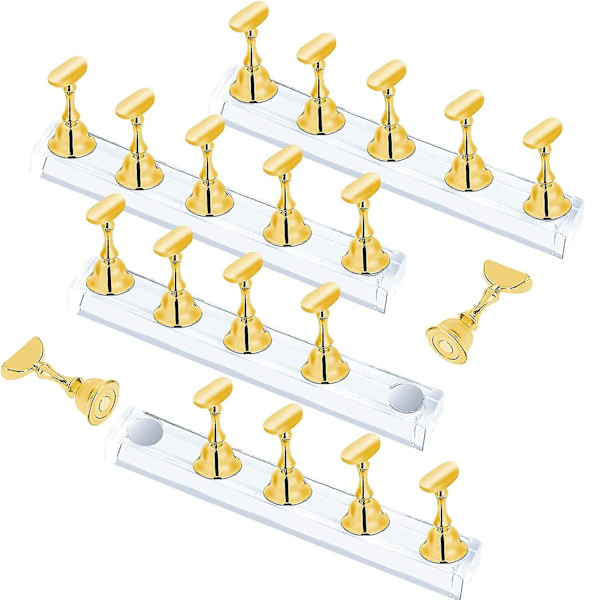 4 set nagelställ för press on naglar display, magnetisk falsk nagelhållare för målningsnaglar övningar, nybörjare akryl nagelkonst kit tillbehör, nagel Gold